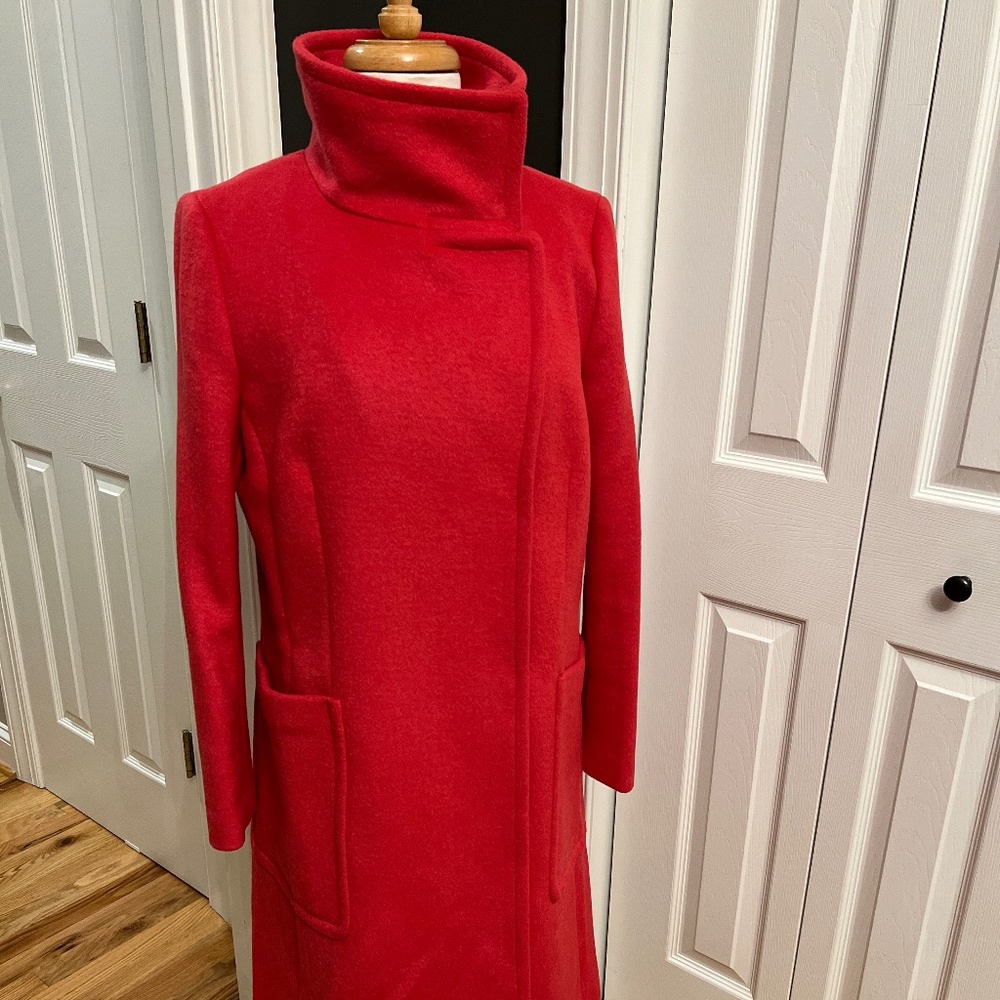 Ann Taylor Red Wool Stand Collar Coat Size Medium EUC
